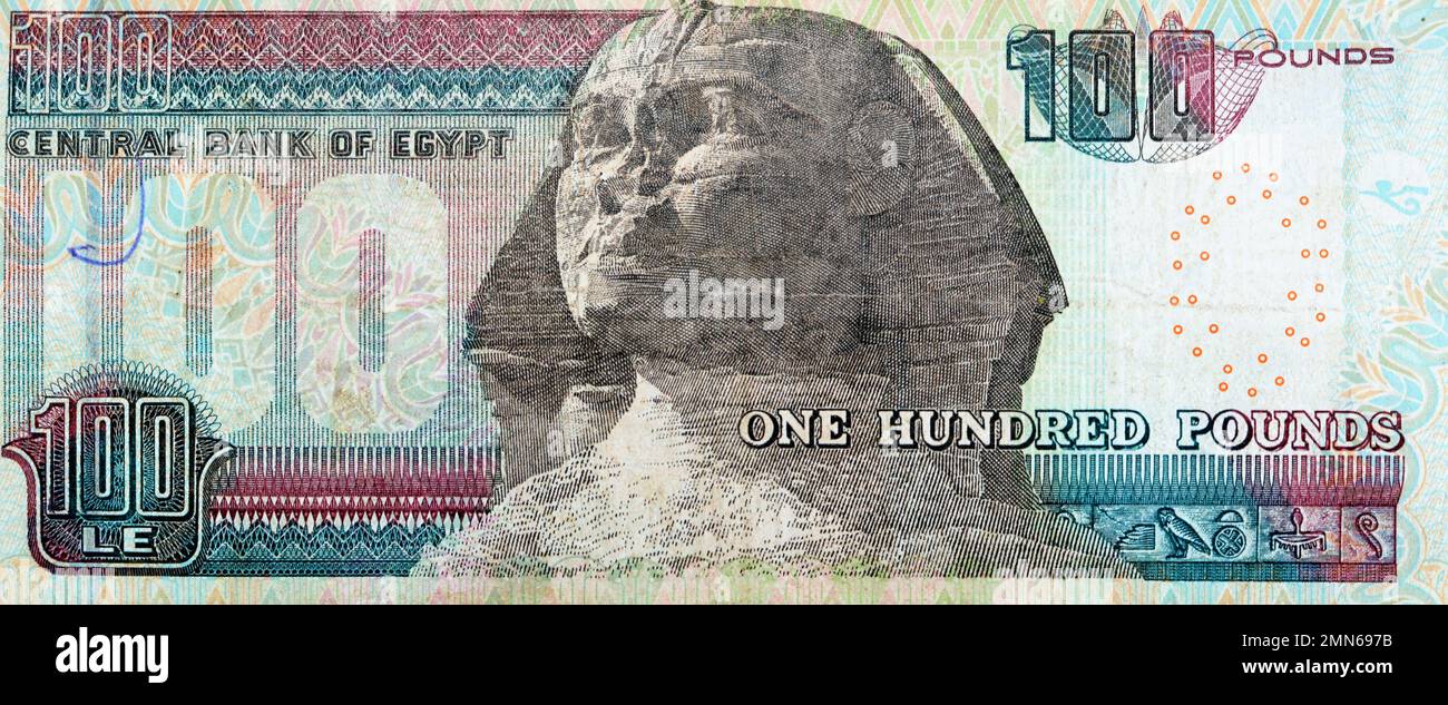 Grand fragment de l'envers de cent livres égyptiens 100 EGP LA série 2004 présente le Sphinx de Gizeh Egypte, foyer sélectif de l'ancien EGY Banque D'Images