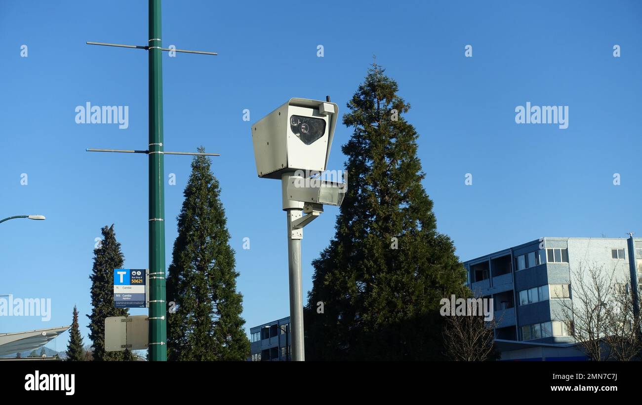 29 janvier 2023- caméra de vitesse, système de flash, application des limites de vitesse, surveillance à Vancouver (Colombie-Britannique) Canada Banque D'Images