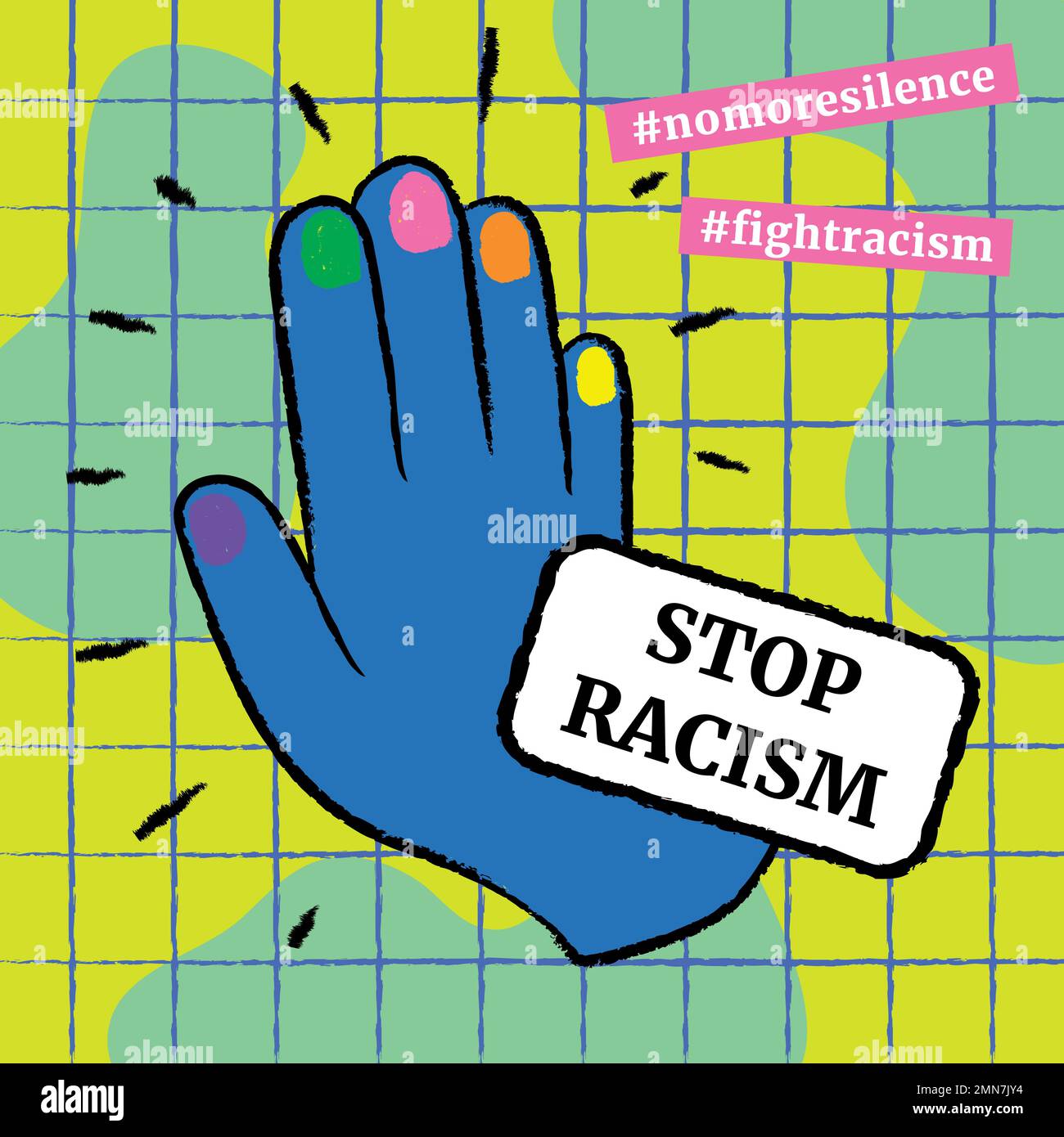 Arrêter le racisme Instagram post modèle, le doodle funky dans le vecteur de conception coloré Illustration de Vecteur