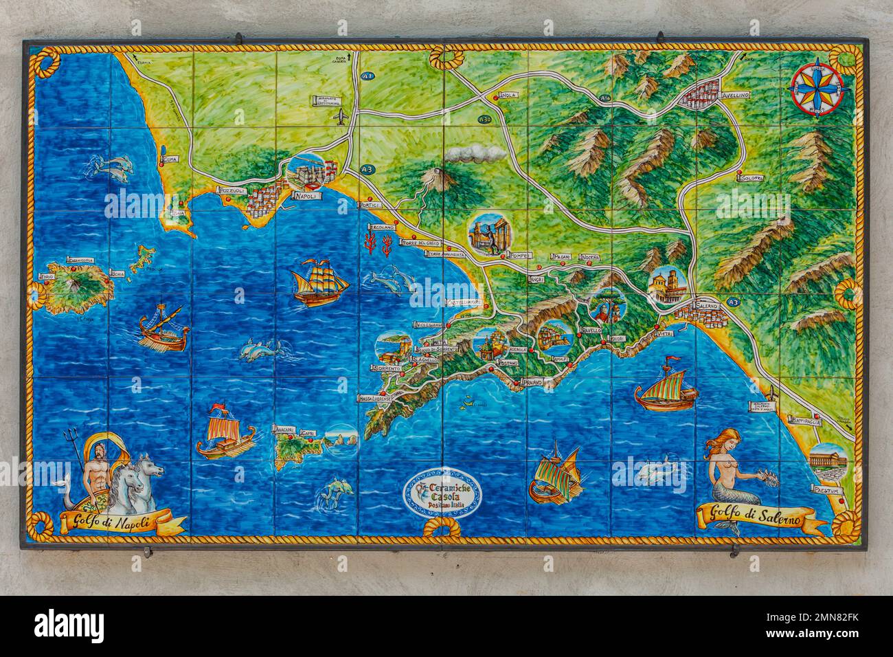 Carte en céramique du golfe de Salerne, Positano, Italie Banque D'Images