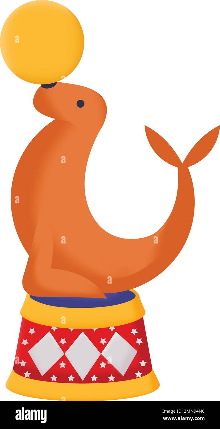 Pinnipped avec le football sur podium Vector Icon Design, Circus characters Symbol, Carnival Permer Sign, Festival troupe Illustration stock, Funny Seal Illustration de Vecteur