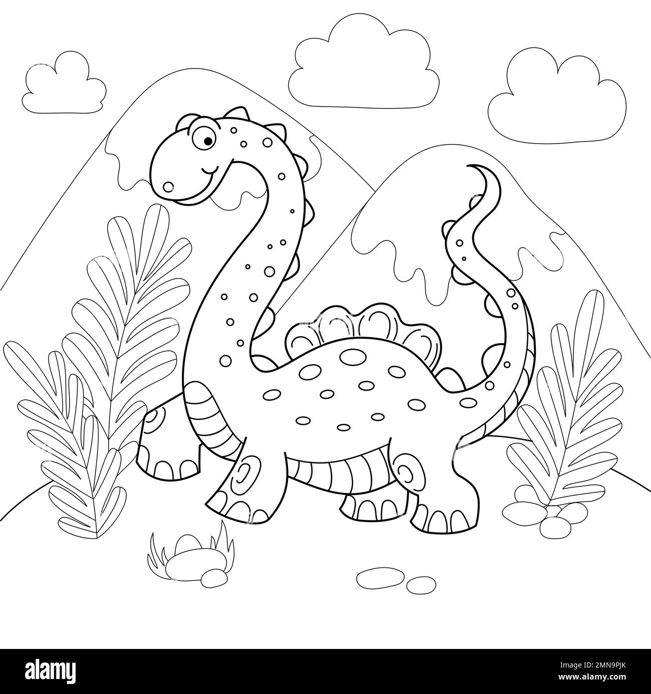Dinosaure gai. Dessin de lignes en noir et blanc. Vecteur Illustration de Vecteur