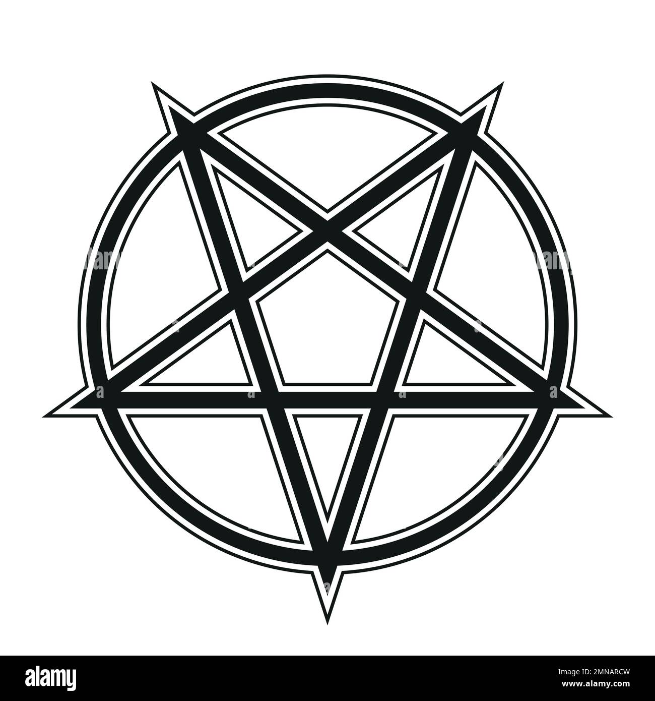 Pentagramme - illustration vectorielle noire et blanche d'une étoile simple à cinq pointes avec bordure en cercle, isolée sur blanc Illustration de Vecteur