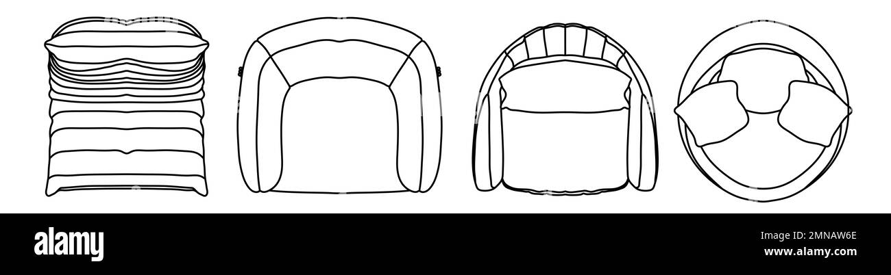 Concept ou ensemble conceptuel ou collection de fauteuils de différentes perspectives isolés sur blanc. 3d illustration comme métahor pour l'architecture et Banque D'Images