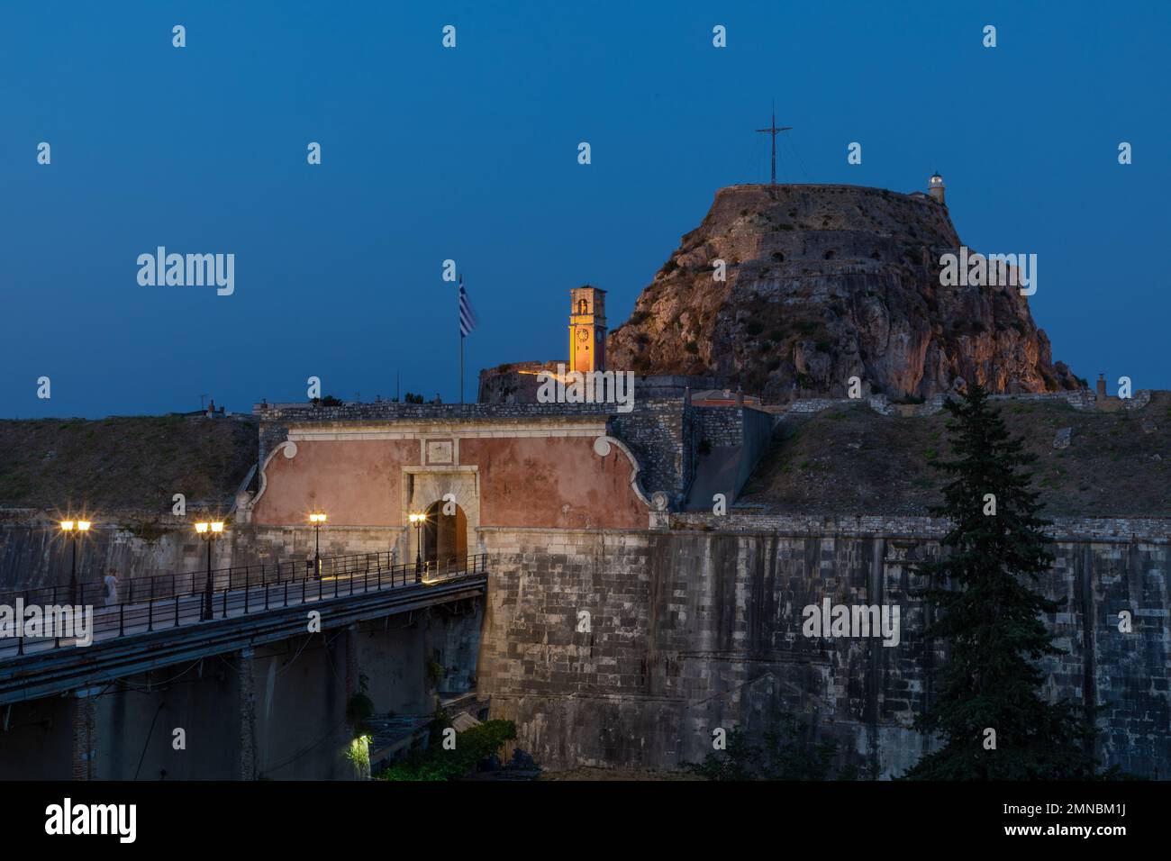 Ancienne forteresse de Kerkyra, Corfou la nuit Banque D'Images