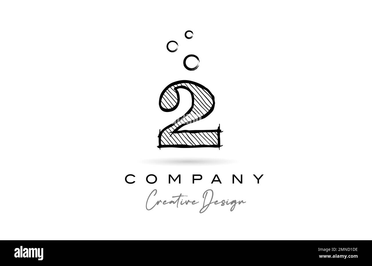 dessin à la main numéro 2 logo design icône pour modèle d'entreprise ou d'affaires. Logotype créatif en style crayon Illustration de Vecteur