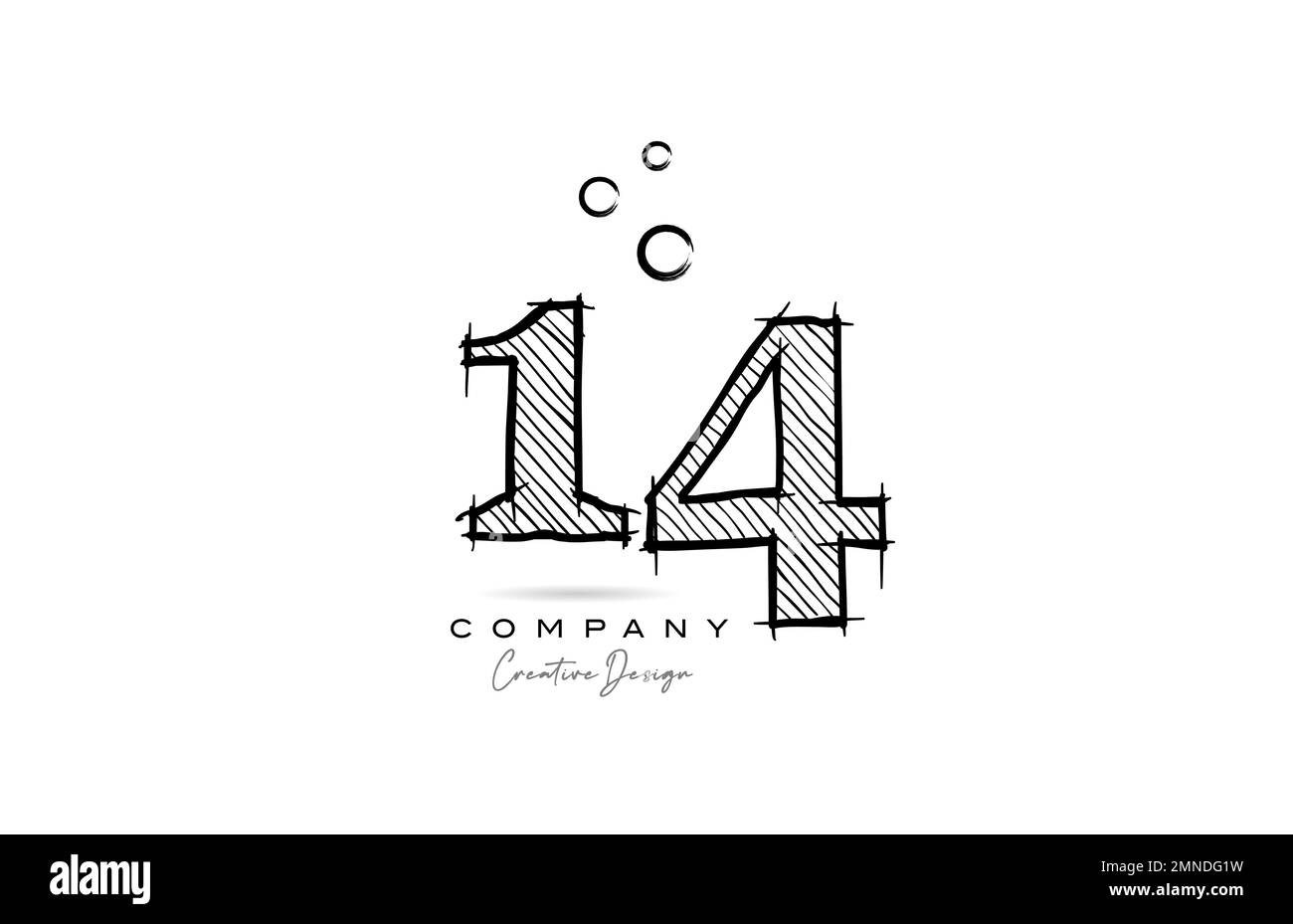 dessin à la main numéro 14 logo design icône pour modèle d'entreprise ou d'affaires. Logotype créatif en style crayon Illustration de Vecteur