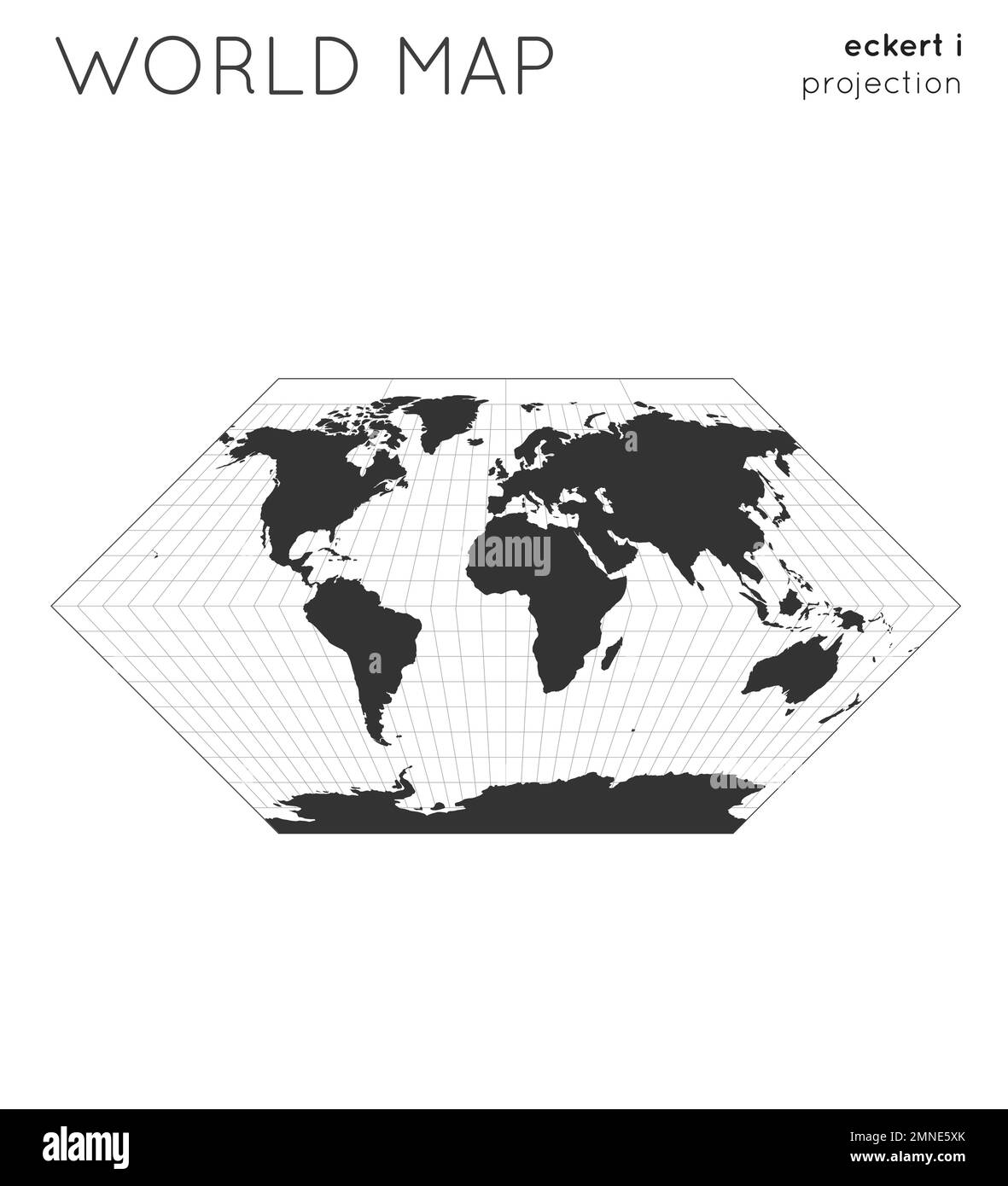 Carte du monde. Globe en projection eckert i, avec style de lignes de réticule. Illustration vectorielle moderne. Illustration de Vecteur