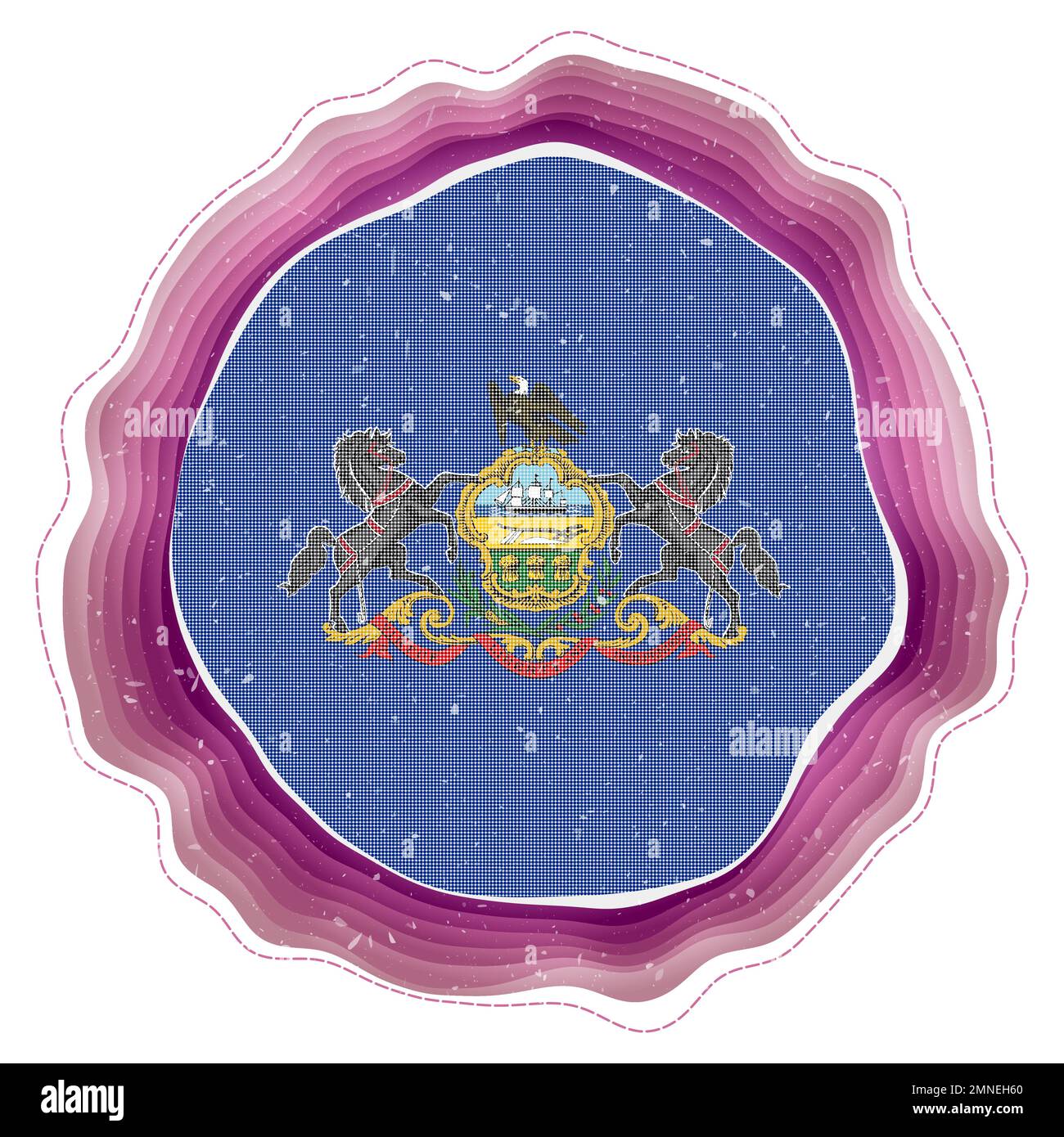 Drapeau de Pennsylvanie dans le cadre. Badge de l'état américain. Panneau circulaire en couches autour du drapeau de Pennsylvanie. Illustration vectorielle captivante. Illustration de Vecteur
