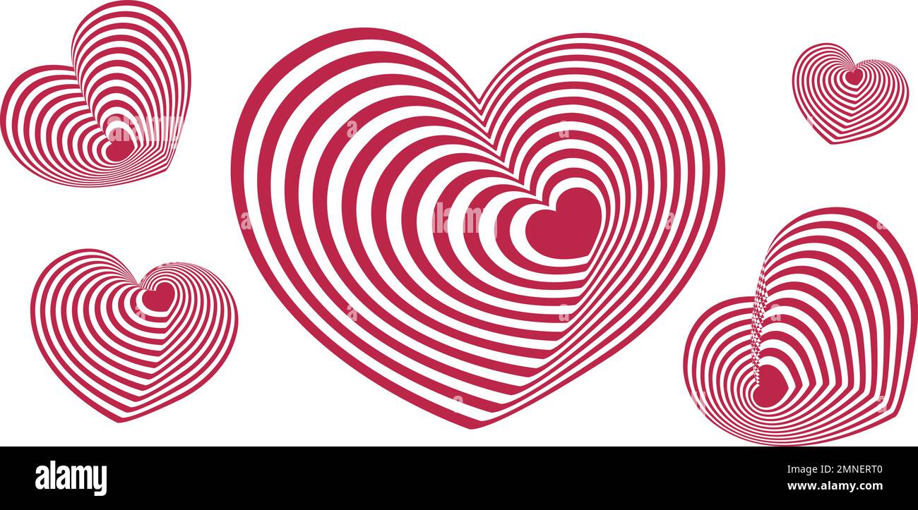 Affiche groovy rétro avec ensemble de coeurs charmants. Concept d'amour. Carte de vœux de bonne Saint Valentin, imprimé. Arrière-plan abstrait dans le style rétro tendance 70s, opti Illustration de Vecteur