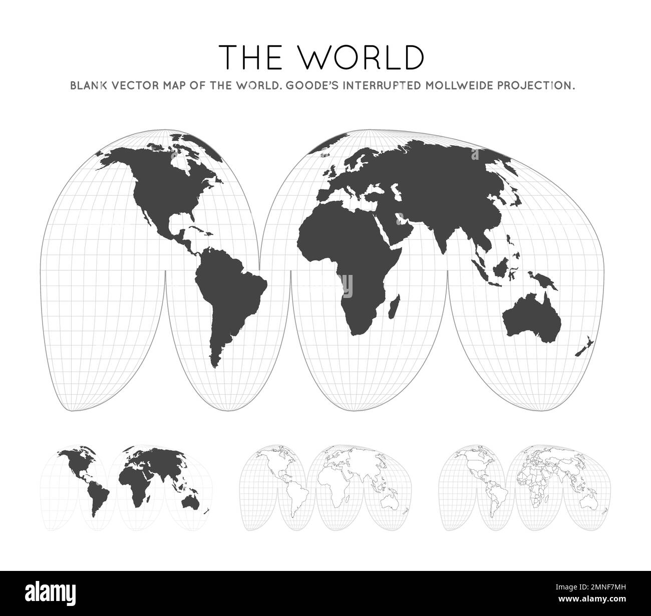 Carte du monde. La projection interrompue de Goode Mollweide. Globe avec lignes de latitude et de longitude. Carte du monde sur des méridiens et parallèles en arrière-plan. Illustration de Vecteur