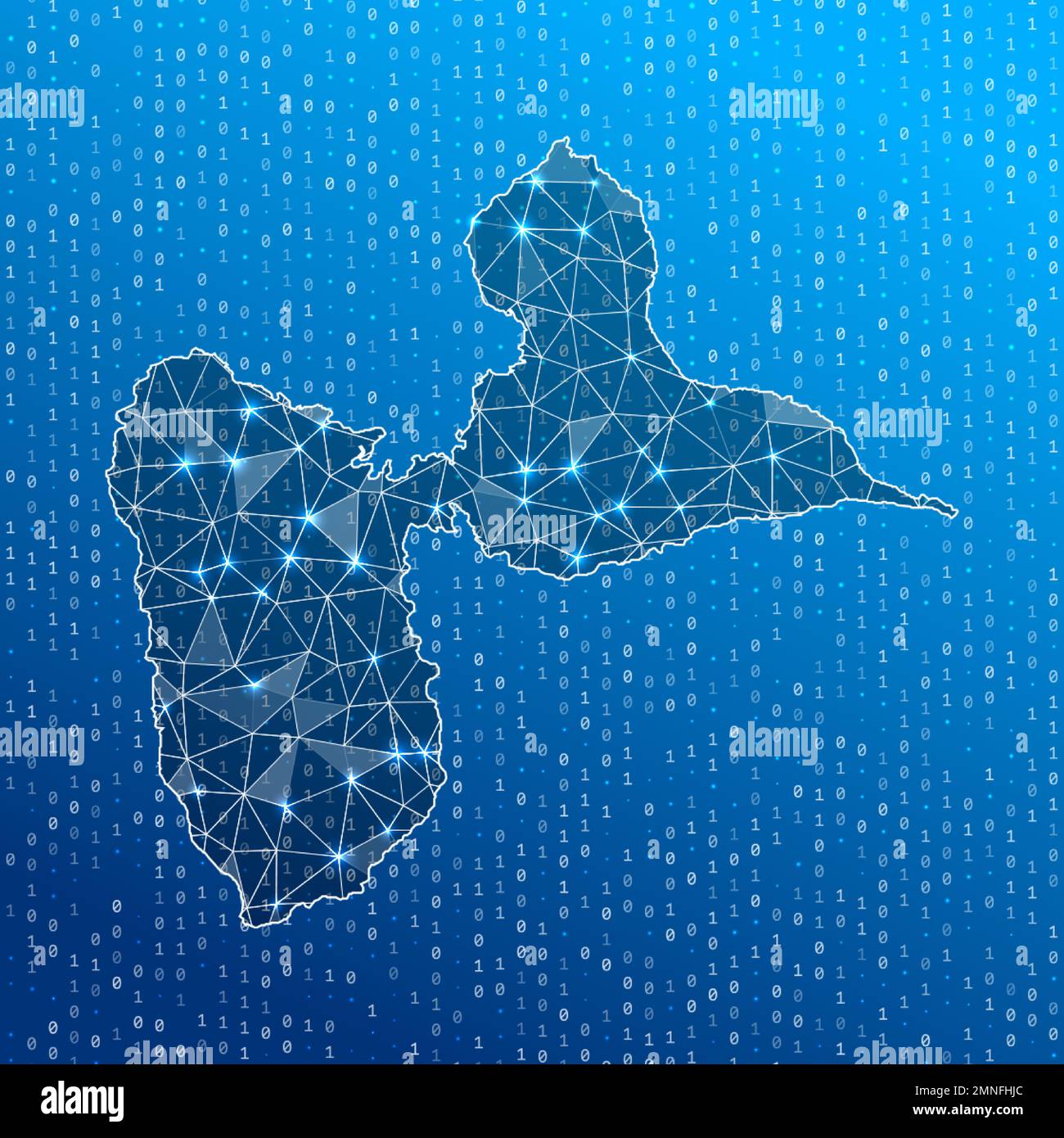 Carte réseau de l'île de Basse-Terre. Carte des connexions numériques de l'île. Technologie, Internet, réseau, concept de télécommunication. Illustration vectorielle. Illustration de Vecteur