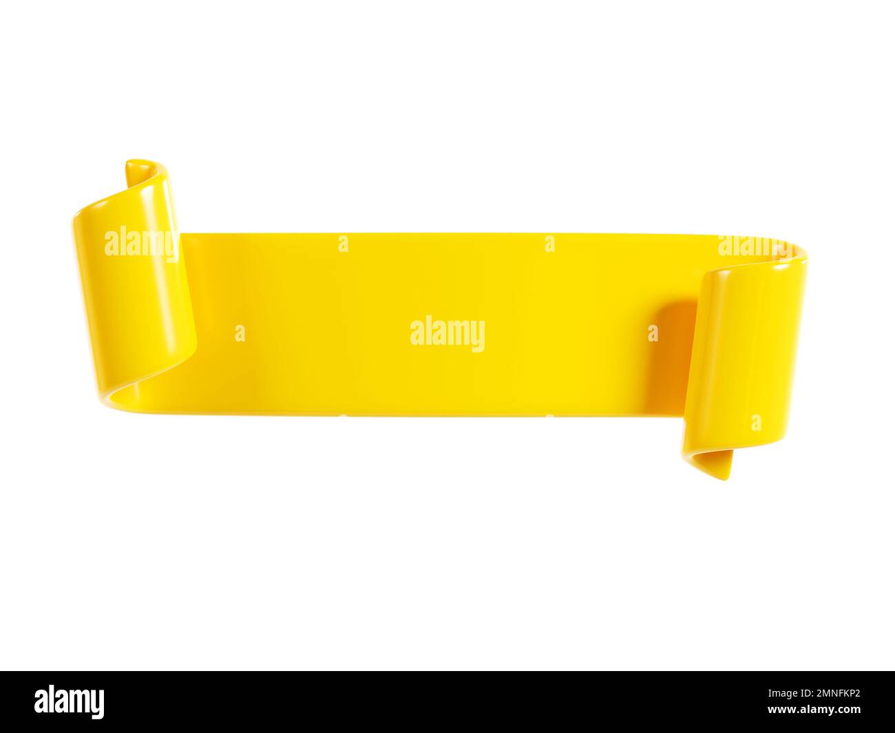 Ruban texte bannière 3D rendu - ruban jaune brillant laminé double pour message de vente ou de promotion. Banque D'Images