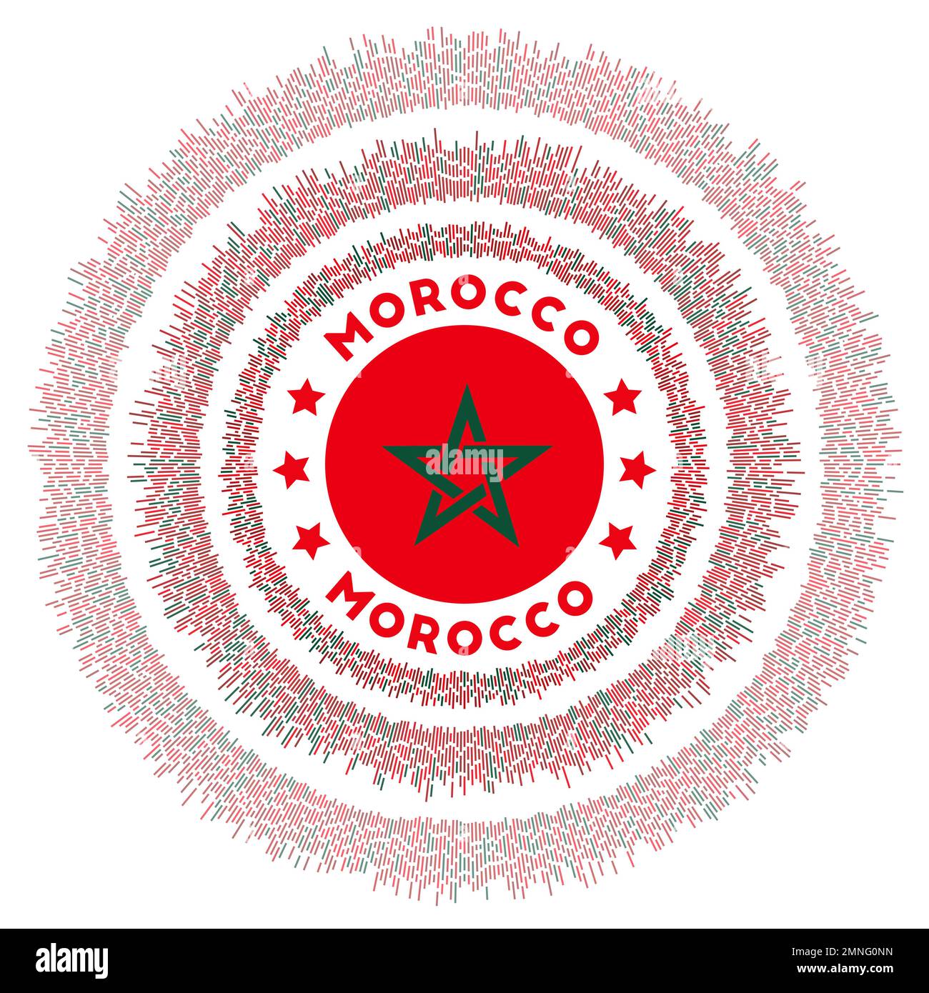 Symbole du Maroc. Drapeau de campagne éclatant aux rayons colorés. Soleil brillant avec drapeau marocain. Illustration vectorielle vibrante. Illustration de Vecteur