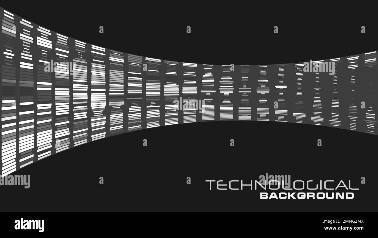 Arrière-plan technologique noir et blanc abstrait avec ligne de perspective incurvée. Motif graphique vectoriel Illustration de Vecteur