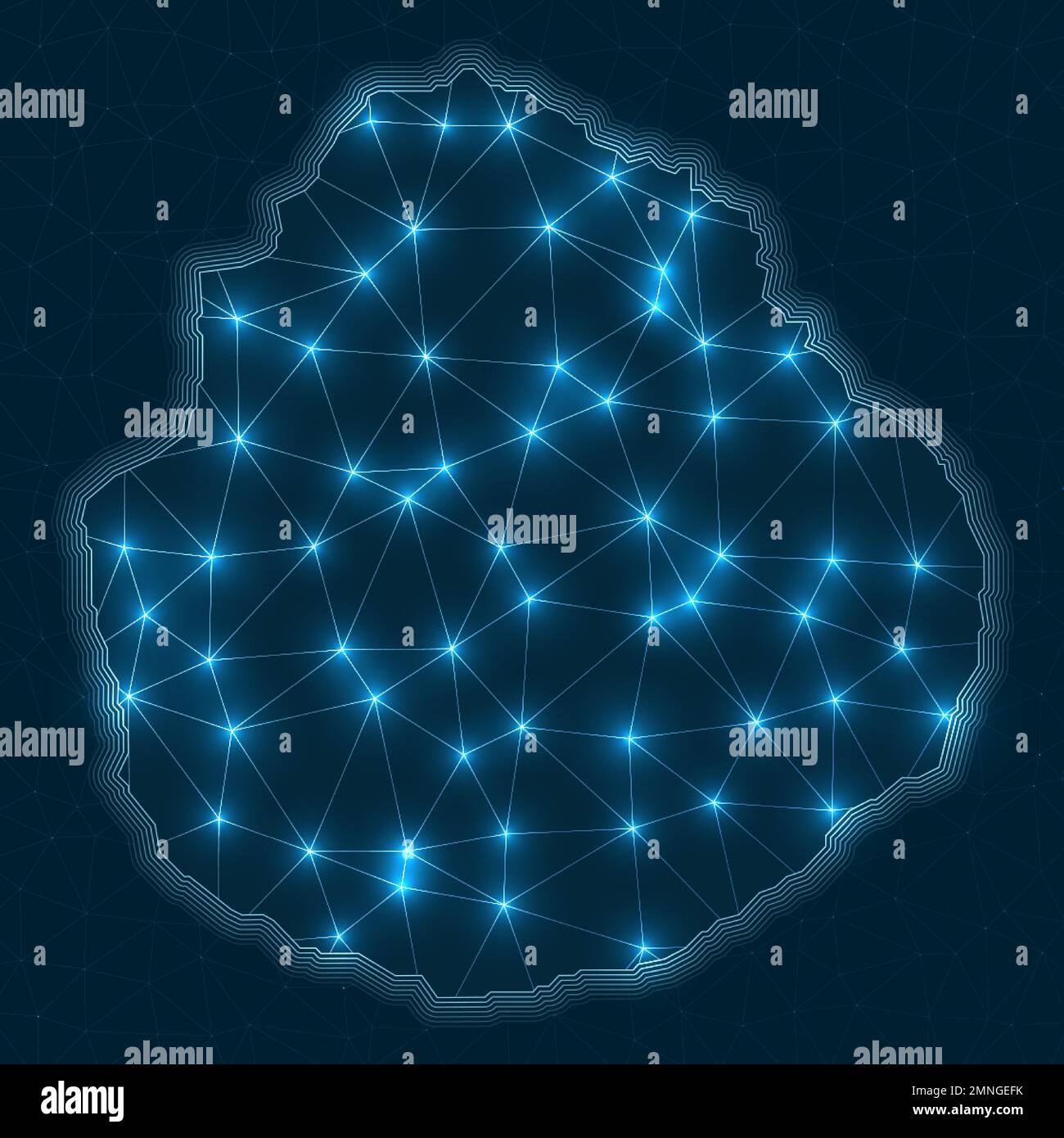 Carte du réseau Marie-Galante. Carte géométrique abstraite de l'île. Connexions numériques et conception des télécommunications. Réseau Internet lumineux. Moderne Illustration de Vecteur