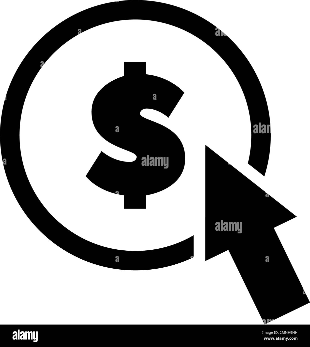 Curseur et Dollar coin, flèche avec USD. Illustration de l'icône vecteur plat. Symbole noir simple sur fond blanc. Curseur et Dollar, flèche avec le signe USD Illustration de Vecteur