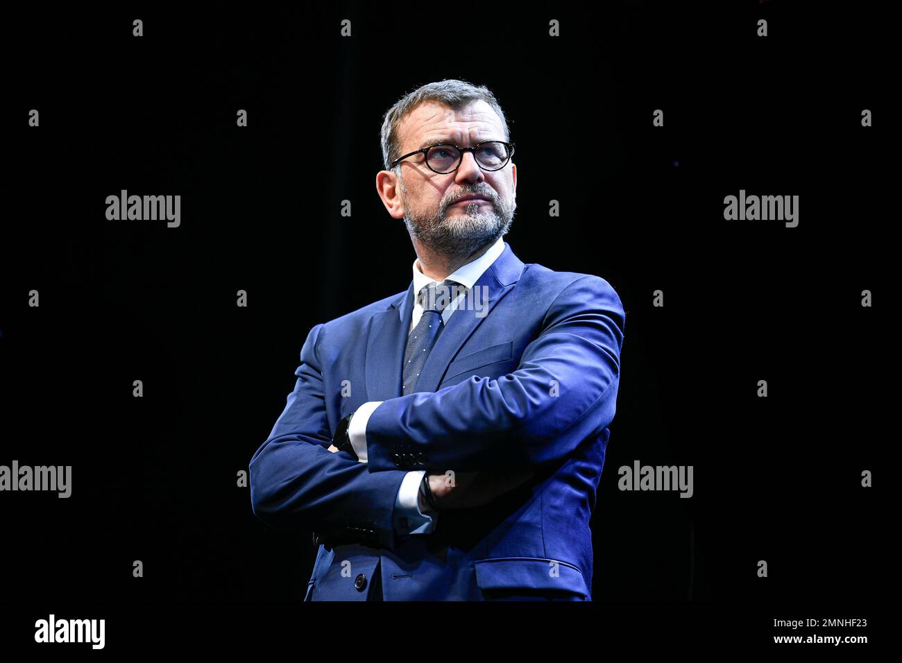 Paris, France. 30th janvier 2023. Dominique Sopo, président de 'Sos Racisme' lors d'une présentation sur 30 janvier 2023 du plan national de lutte contre le racisme, l'antisémitisme et la discrimination à l'Institut du monde arabe à Paris. Crédit : Victor Joly/Alamy Live News Banque D'Images
