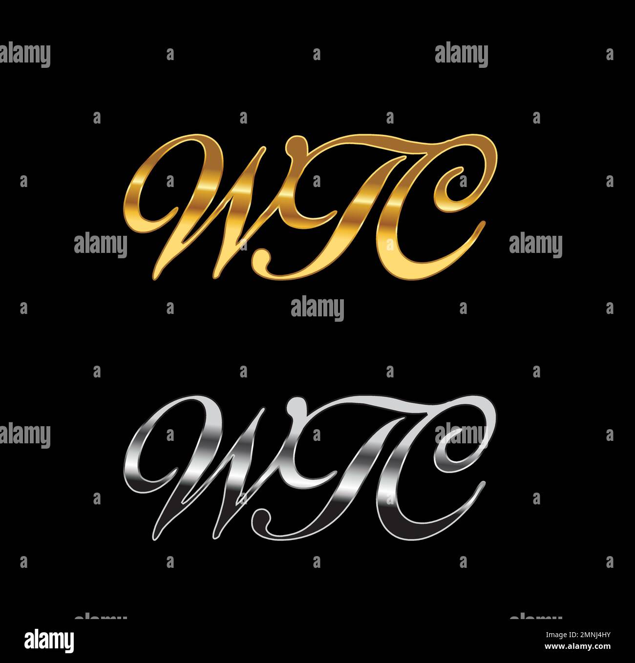 Un vecteur Illustration sur fond noir avec effet brillant or de Monogram lettres initiales Vector logo TWC Illustration de Vecteur