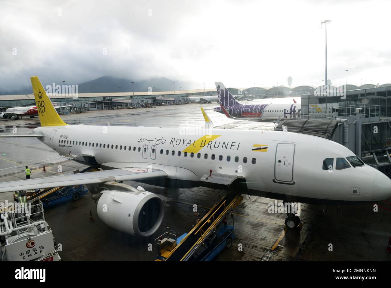 Avion de Royal Brunei Airlines à HKIA, Hong Kong. Banque D'Images