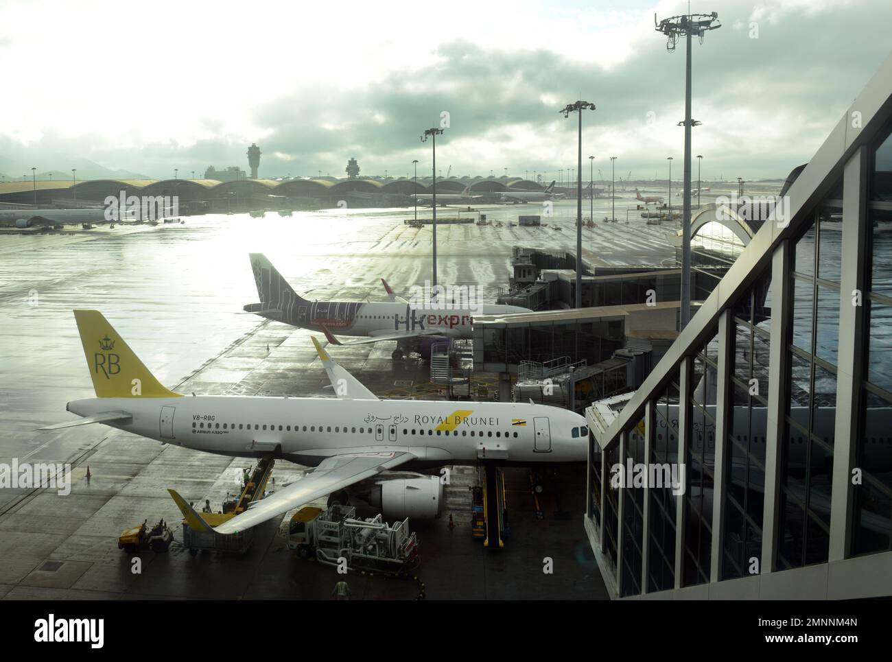 Avion de Royal Brunei Airlines à HKIA, Hong Kong. Banque D'Images