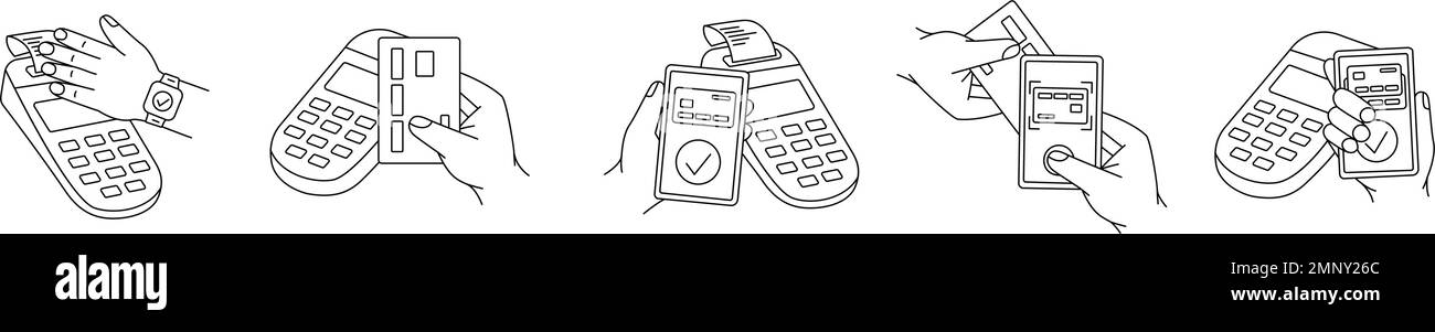 Terminal de point de vente pour paiement sans contact. Application mobile pour le paiement électronique. Smartphone avec transaction en ligne. Paiement par la fonction NFC. Paiements NFC sans fil. Illustration de Vecteur