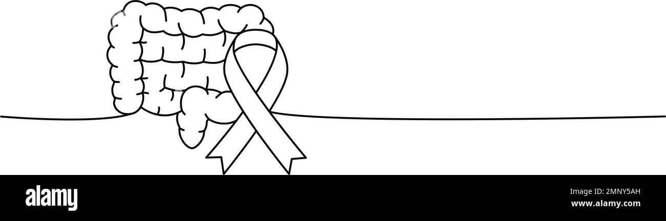 Intestins humains avec ruban une ligne de dessin continu. Ruban de sensibilisation au cancer, ruban d'aide continu d'une ligne d'illustration. Illustration de Vecteur