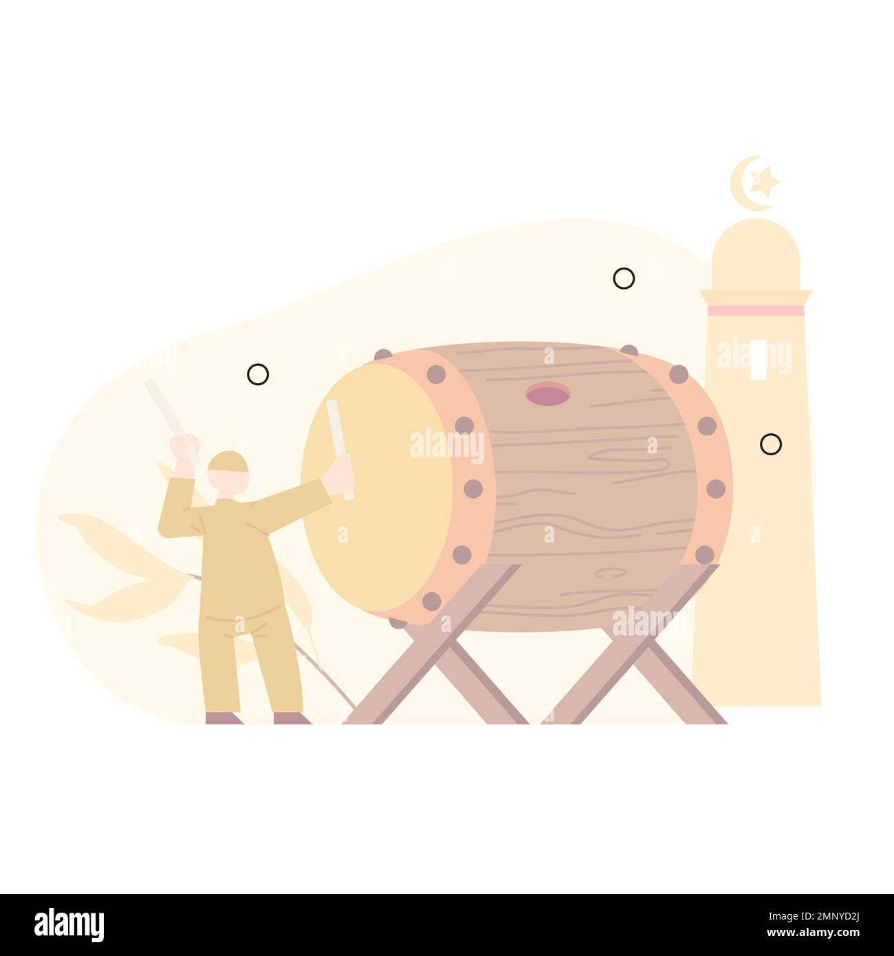 Un musulman qui bat un tambour dans le mois du Ramadan. avec un design plat. Illustration de Vecteur