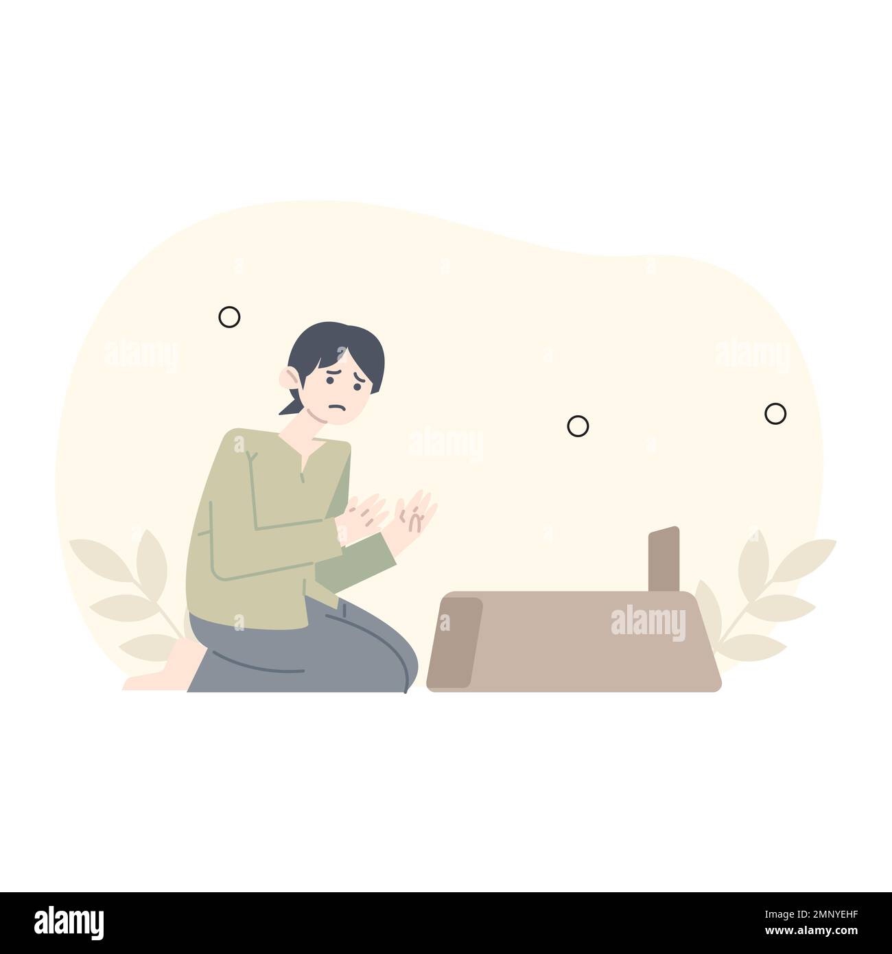 illustration du ramadan. Quelqu'un qui visite le pèlerinage grave de sa mère à la tombe de sa mère pendant Eid al-Fitr. s'excuser auprès de la mère en visitant la tombe Illustration de Vecteur