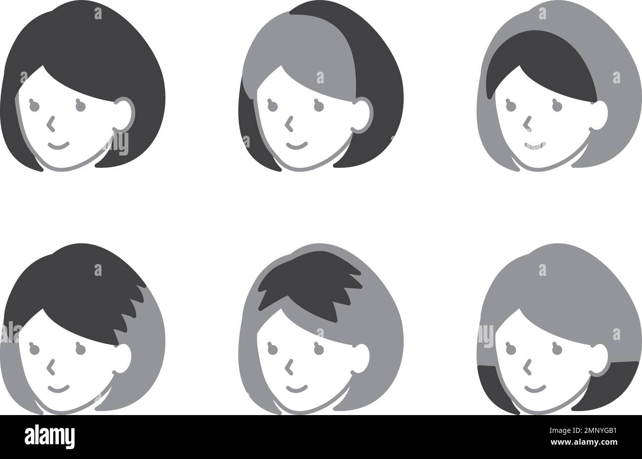 Types de perruques pour cheveux moyens. Icône simple face monochrome. Illustration de Vecteur