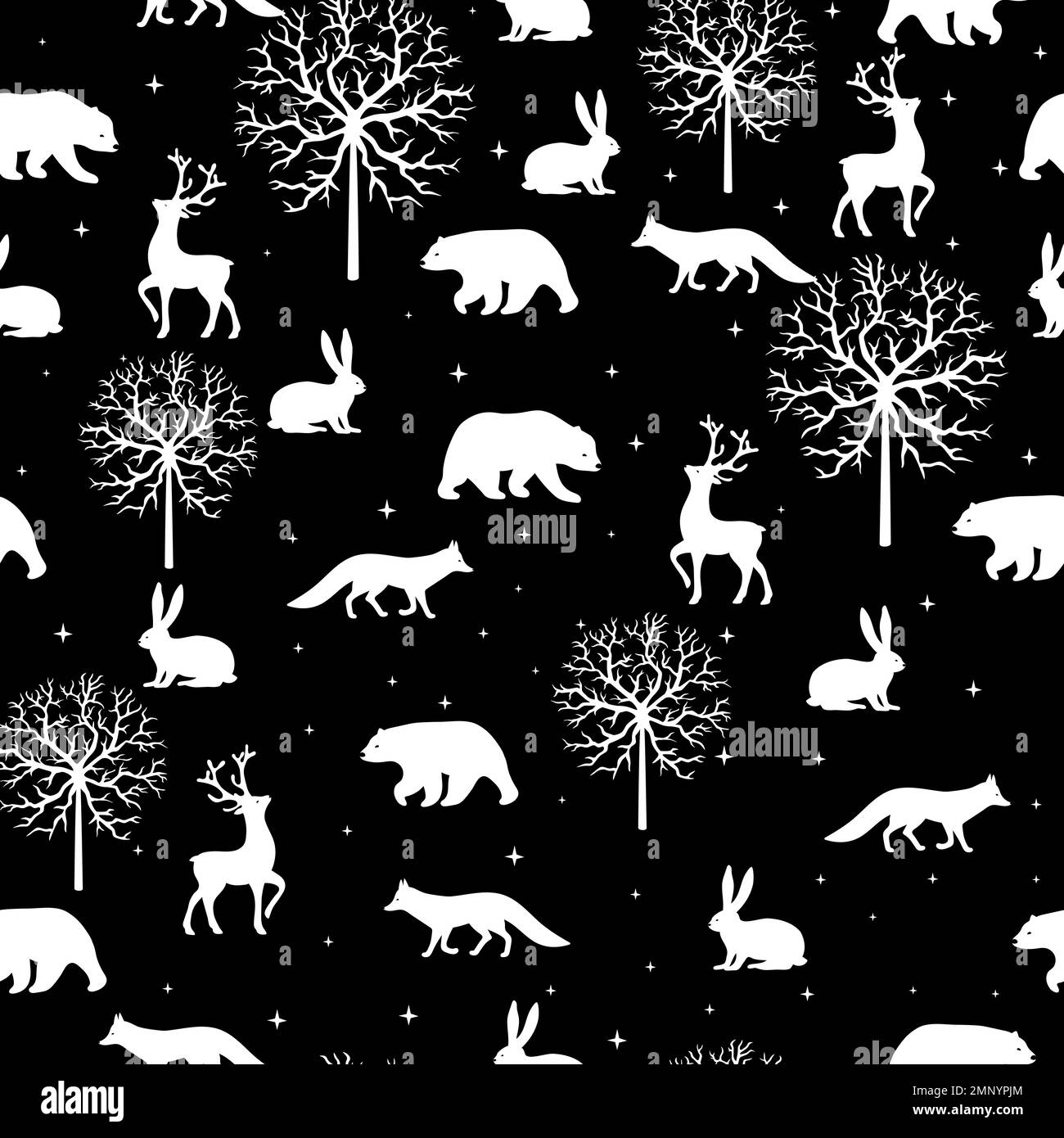 Animaux hiver motif sans couture. Motif de Noël sans couture avec ours, déers, renards, lièvres et arbre Illustration de Vecteur