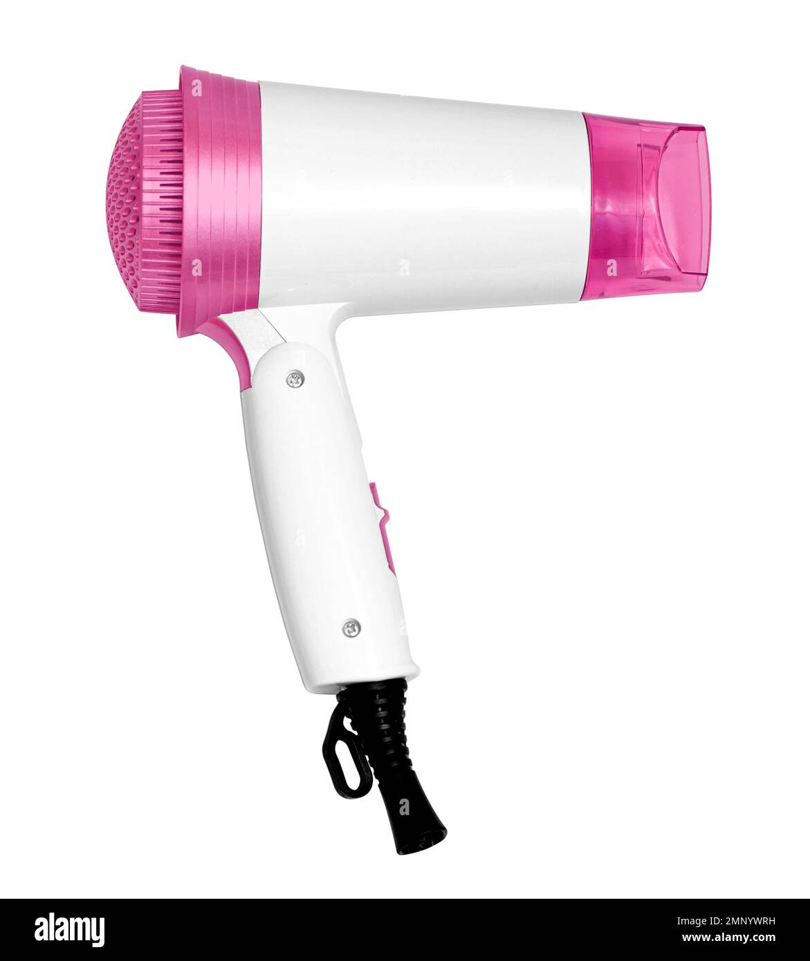 Sèche-cheveux isolé sur fond blanc. Un produit de soins capillaires. Sèche-cheveux ion métal. Petits appareils ménagers. Banque D'Images