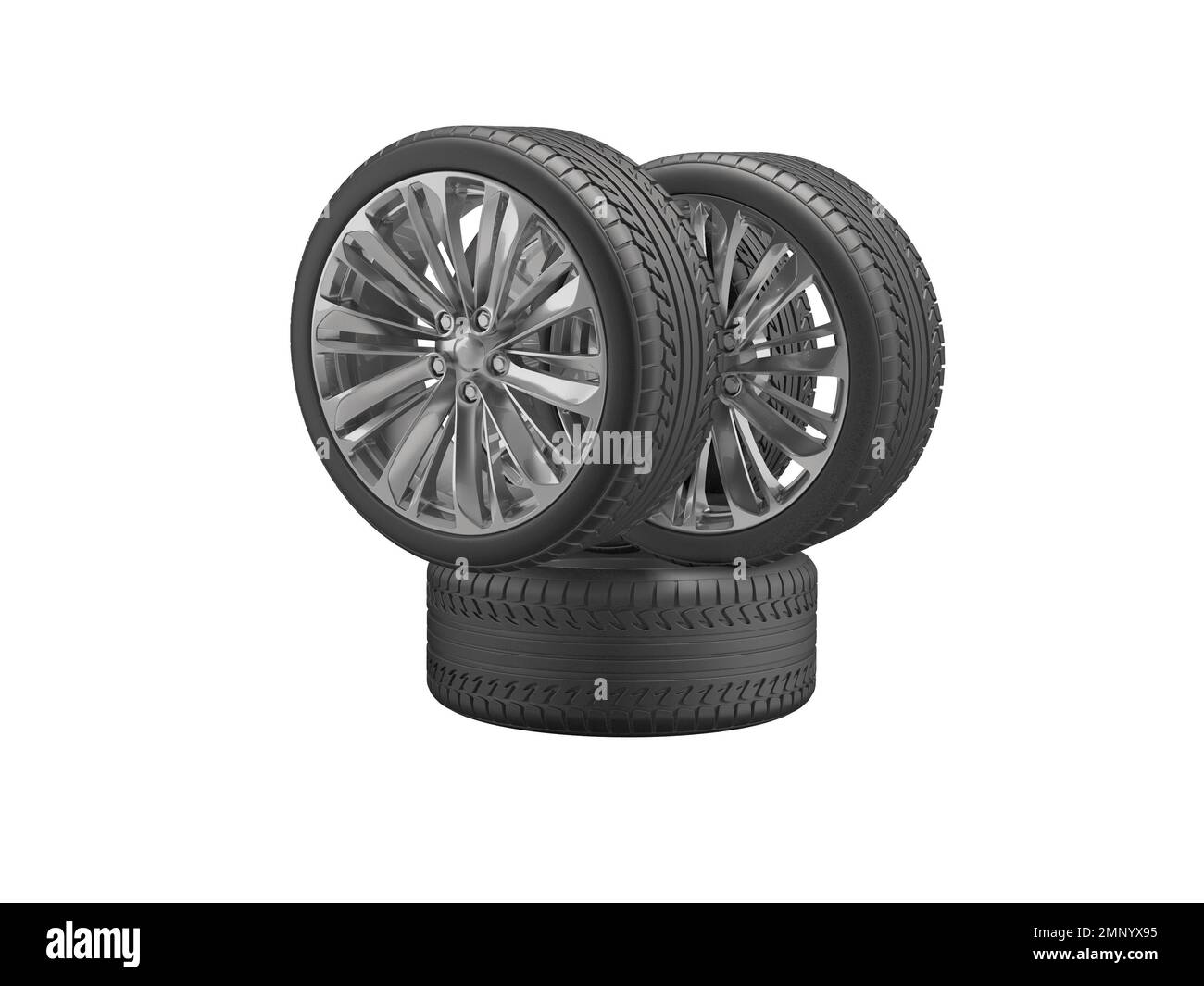 3D illustration ensemble de roues pour voiture sur fond blanc sans ombre Banque D'Images