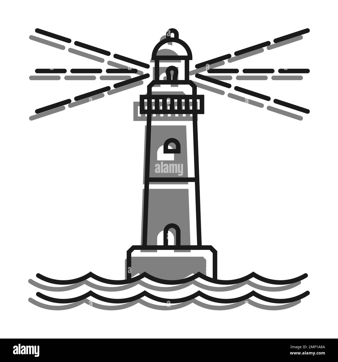 Phare côtier marin rempli d'une icône de couleur grise remplie d'une icône de couleur grise. Itinéraire sûr dans la zone d'expédition. Vecteur noir et blanc simple Illustration de Vecteur