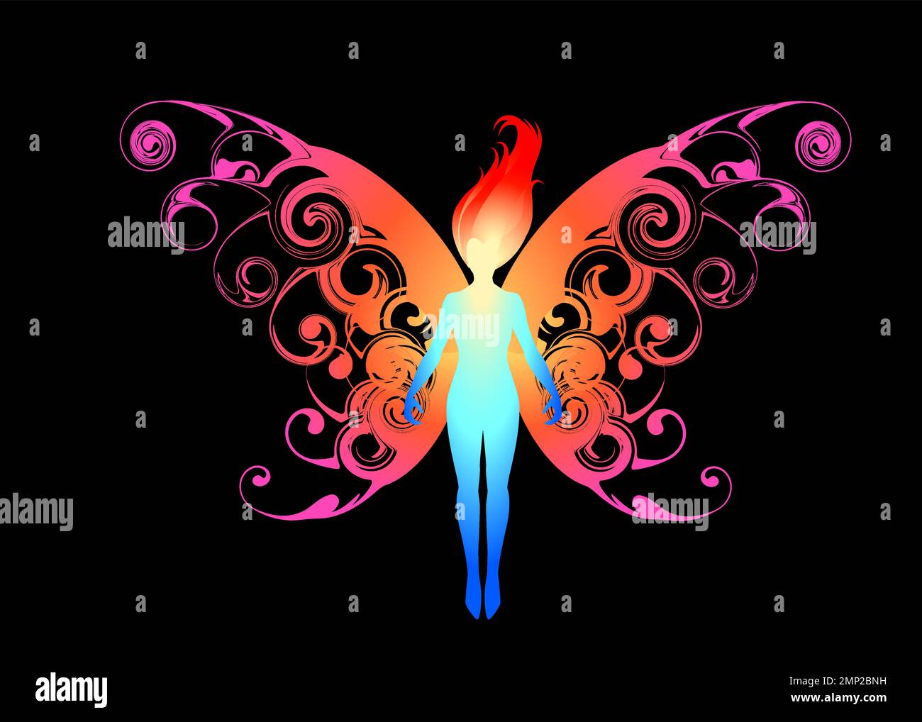 Magnifique abstrait et coloré papillon fée magique silhouette papier peint peinture de fond Illustration de Vecteur