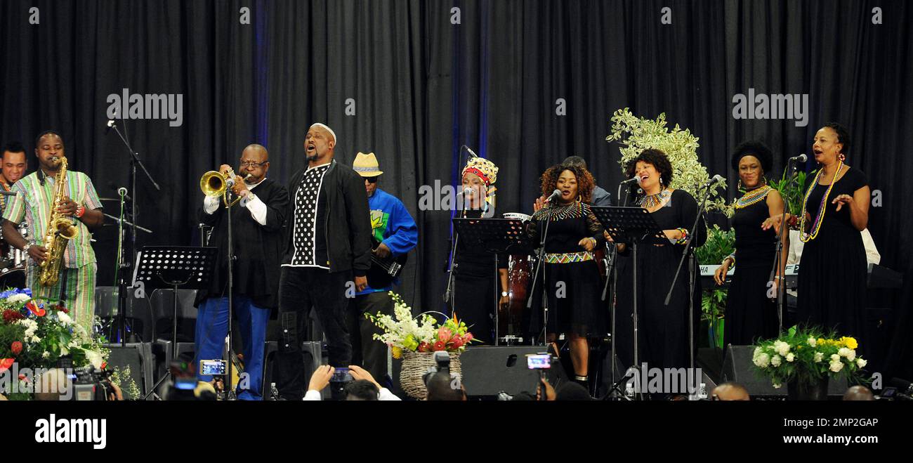Musicians perform at a memorial service for South African Jazz legend