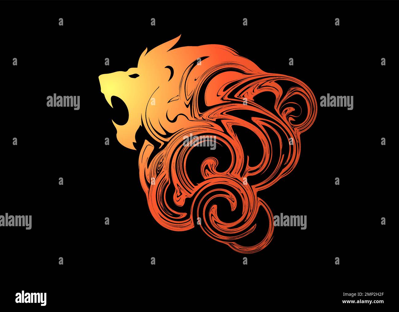 Magnifique animal abstrait Lion Roar silhouette peinture papier peint ou arrière-plan Illustration de Vecteur