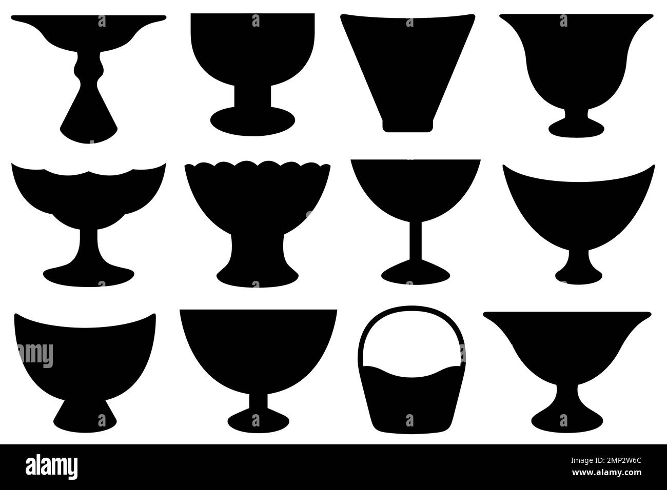 Collage de différents bols isolés sur blanc Banque D'Images