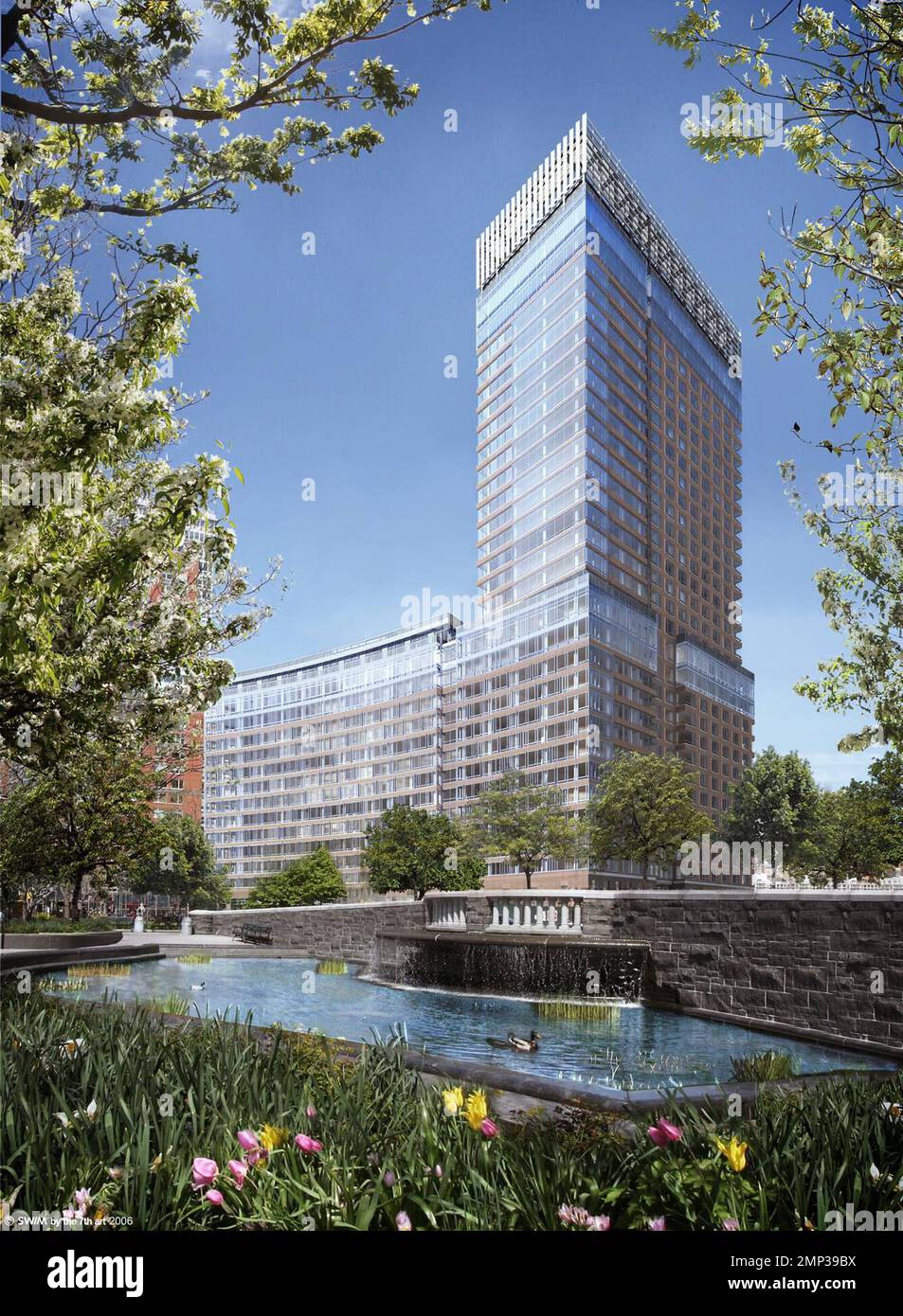 Exclusif !! Leonardo DiCaprio a mis son argent là où sa bouche aurait acheté une unité dans le développement écologique de Riverhouse qui surplombe le fleuve Hudson. L'acteur et environnementaliste qui a longtemps été parlé ouvertement de la question verte a ajouté un tampon dans le développement de Battery Park City certifié LEED Or à ses exploitations immobilières. Le classement Gold est alors le deuxième classement le plus élevé pour les bâtiments écologiques. Les caractéristiques de la propriété incluent l'utilisation de matériaux non polluants seulement pour la construire, de l'air à deux filtres et de l'énergie solaire. Les intérieurs ont été conçus par David Rock Banque D'Images