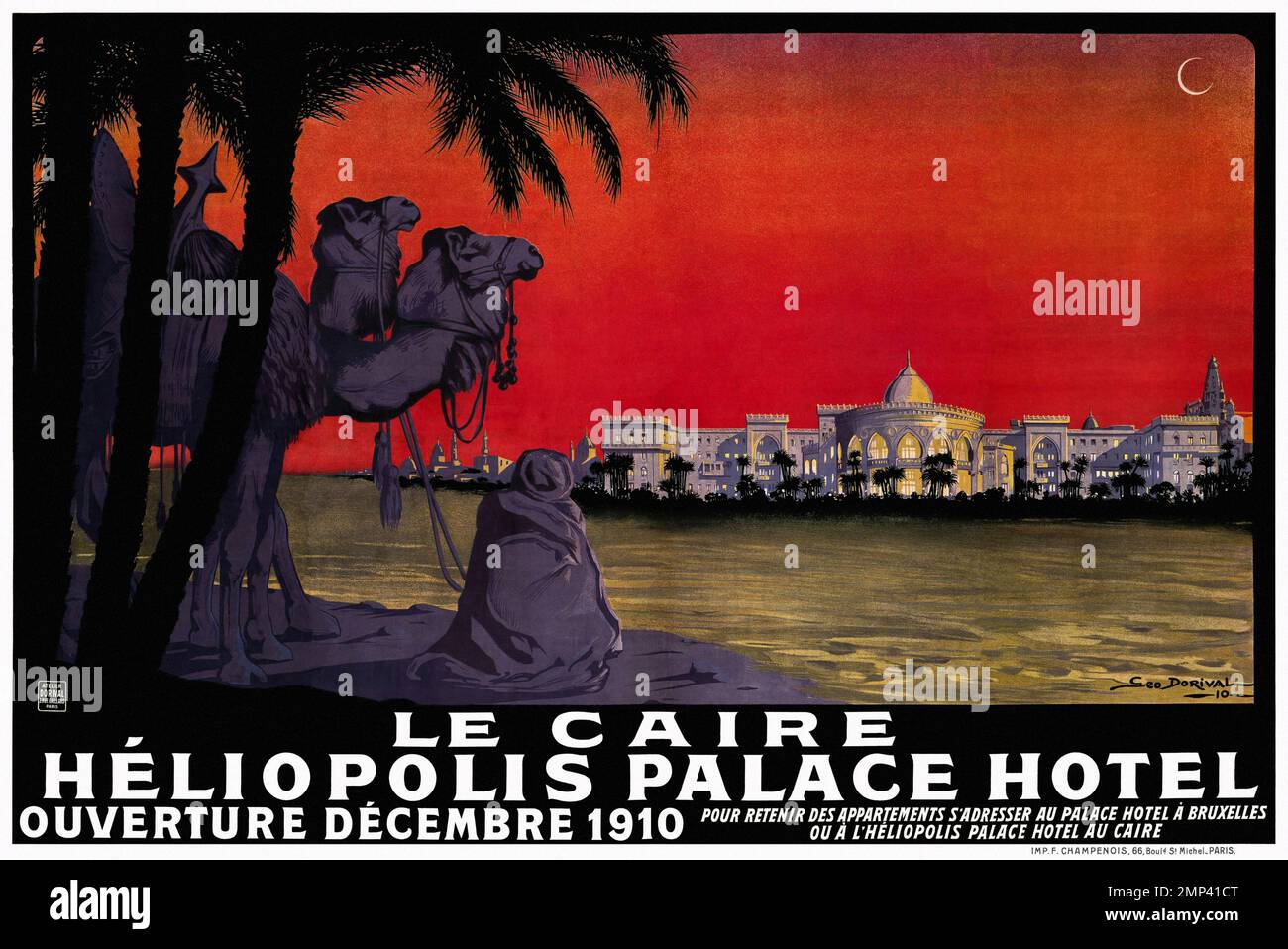 Le Caire. Héliopolis Palace Hôtel. Ouverture de décembre par Geo Dorival (1879-1968). Affiche publiée en 1910 en France. Banque D'Images