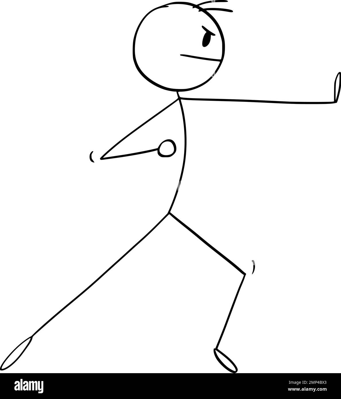 Chasseur dans les arts martiaux ou Kung Fu pose , Illustration de la figure de bâton de dessin vectoriel Illustration de Vecteur