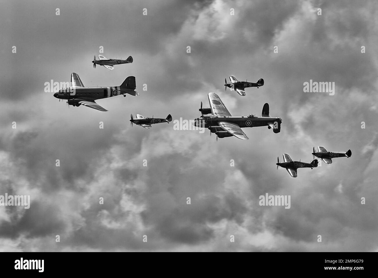 Lancaster, Dakota et Spitfires à RIAT Banque D'Images