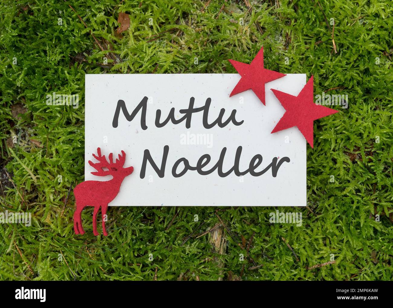 Carte de Noël avec rennes et étoiles et texte turc : Joyeux Noël Banque D'Images Carte de Noël avec rennes et étoiles et texte turc : Joyeux Noël Banque D'Images