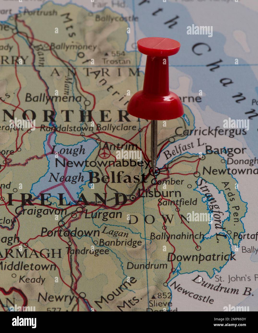 Emplacement PIN sur la carte belfast Banque D'Images