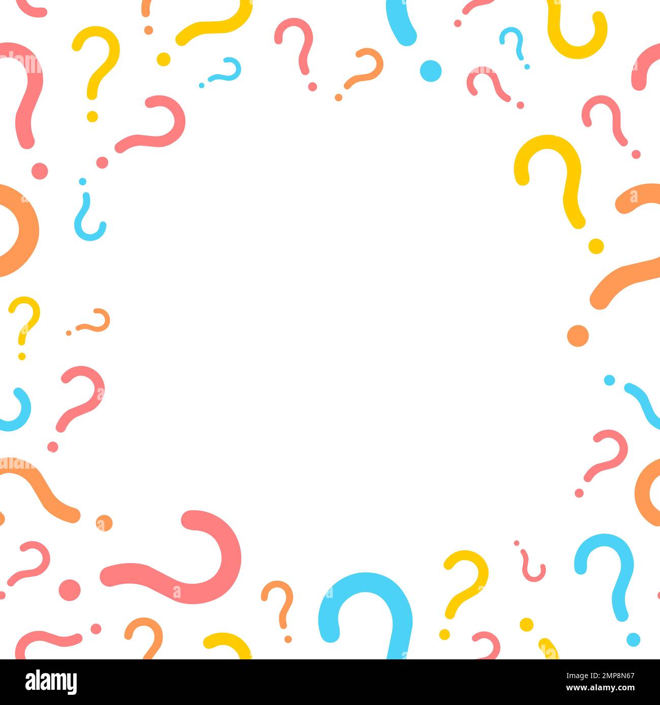 Modèle de question sur les réseaux sociaux. Étude de composition carrée ou conception de quiz avec copyspace. Point d'interrogation cadre coloré. Illustration de Vecteur