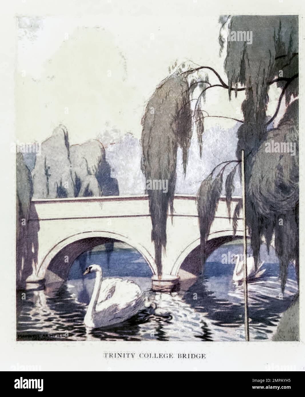 Trinity College Bridge Frontispiece illustré par Maxwell Armfield dans le livre « Cambridge and ITS Story » de Arthur Gray 1852-1940 publication Londres : Methuen 1912 Banque D'Images