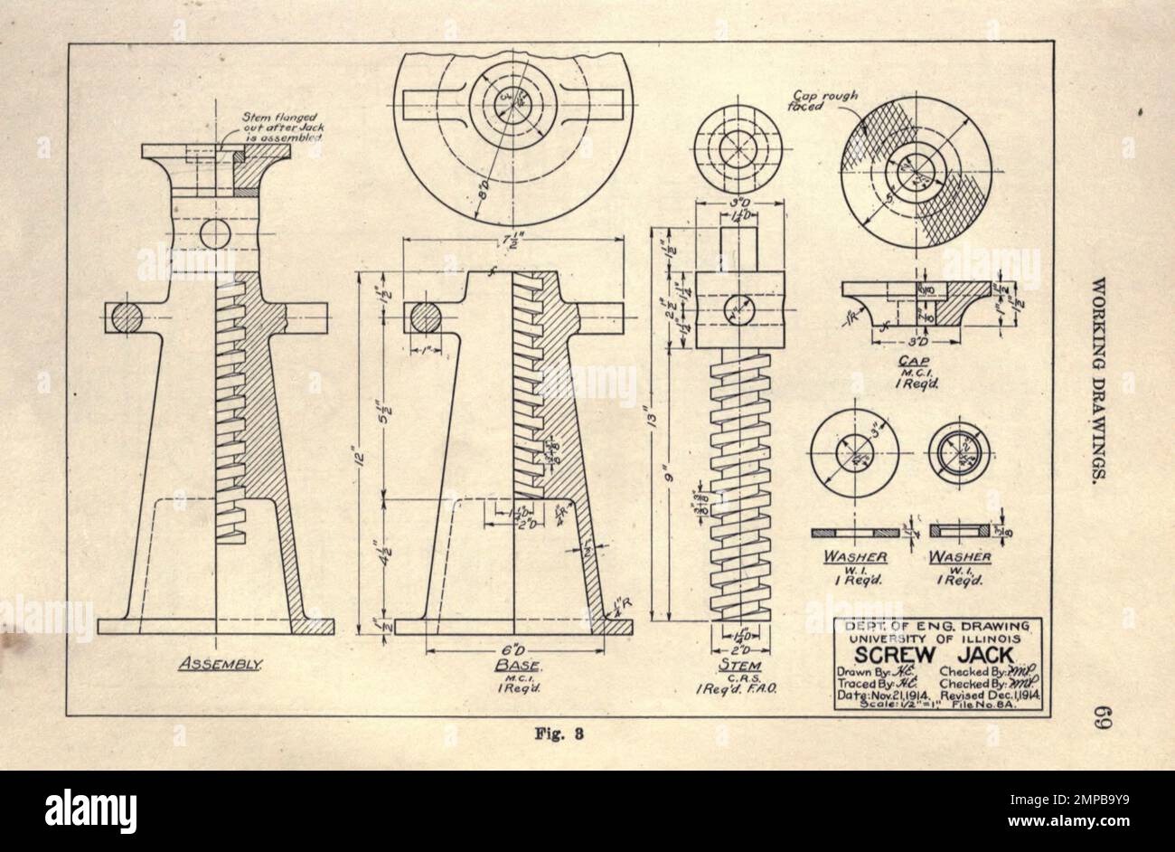 Détailler les dessins de travail du livre « Mechanical Drafting » de Henry Willard Miller, Illinois University. Département de dessin technique général Date de publication 1917 Editeur Peoria, Illinois. : La presse artistique manuelle Banque D'Images