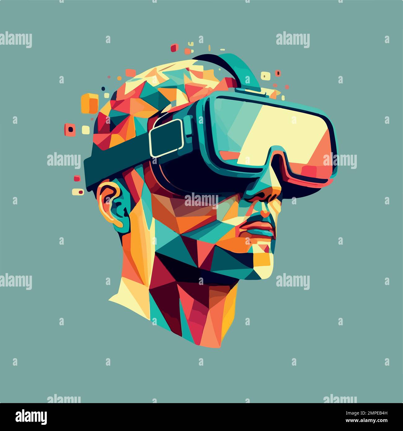 Une tête d'homme avec des lunettes vr en polygones de style plat Illustration de Vecteur