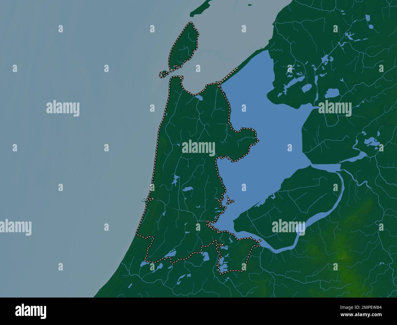 Noord-Hollande, province des pays-Bas. Carte d'altitude en couleur avec lacs et rivières Banque D'Images