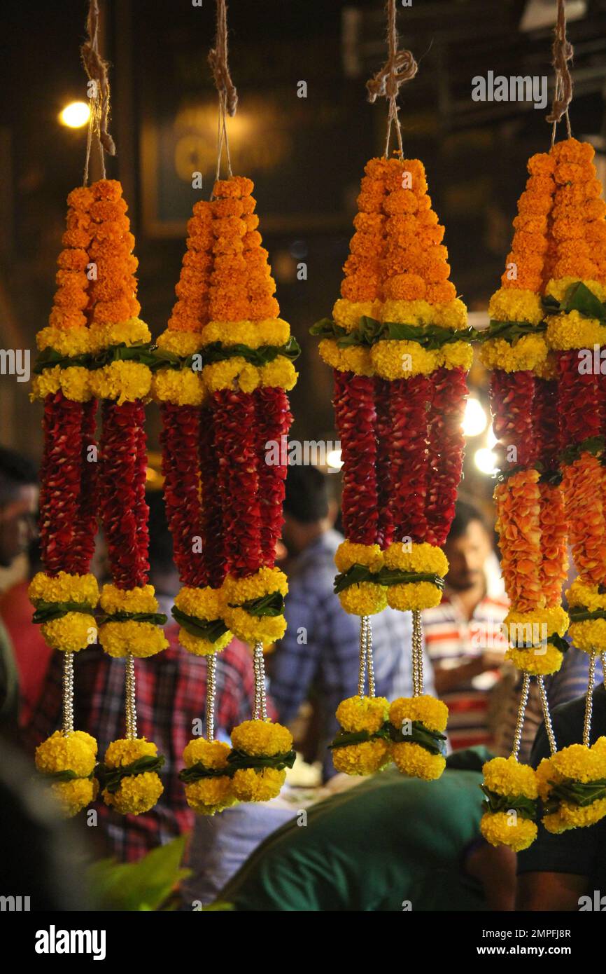 Guirlande marigold colorée à l'essence indienne Banque D'Images